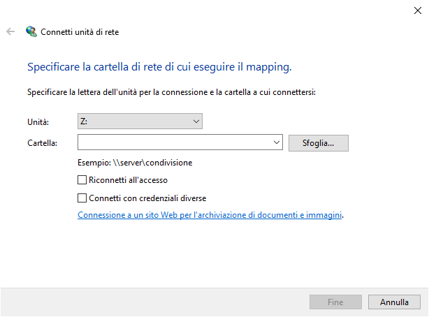 Map network drive window where you enter the Folder value