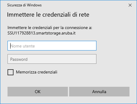 Windows Security window where you enter the credentials for the Samba connection