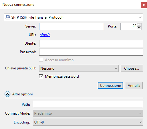 CyberDuck interface for creating a new connection using the SFTP protocol