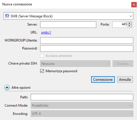 CyberDuck interface for creating a new connection using the SMB protocol
