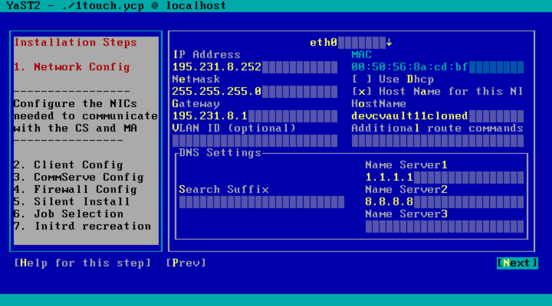 Screen for entering the hostname for the NIC (Host Name for this NIC)