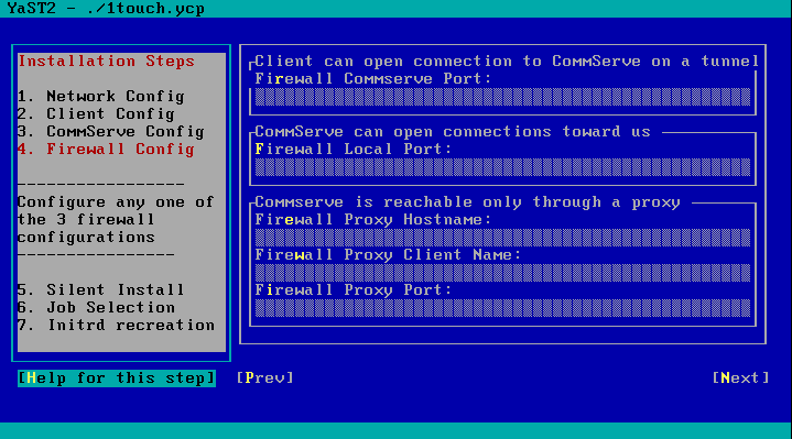 Firewall proxy configuration: entering the IP address, proxy client name and port
