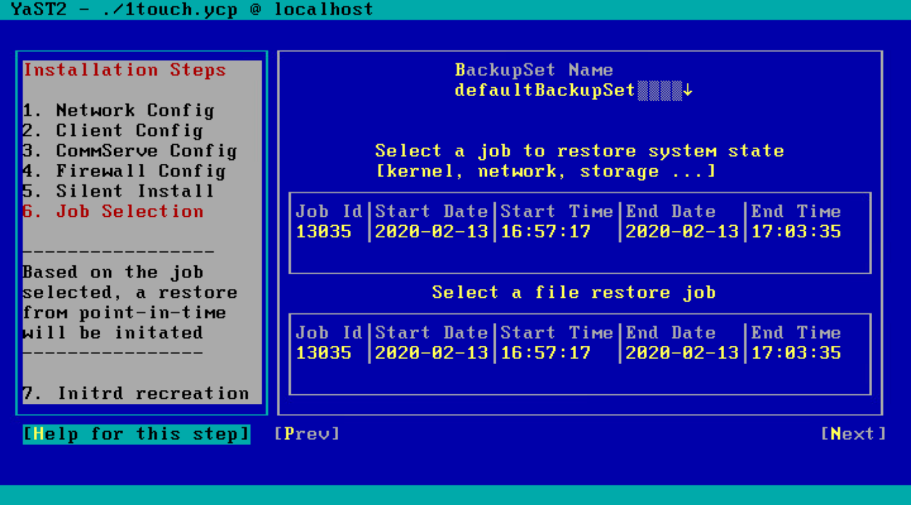 Selecting the BackupSet and restore job in the Commvault interface