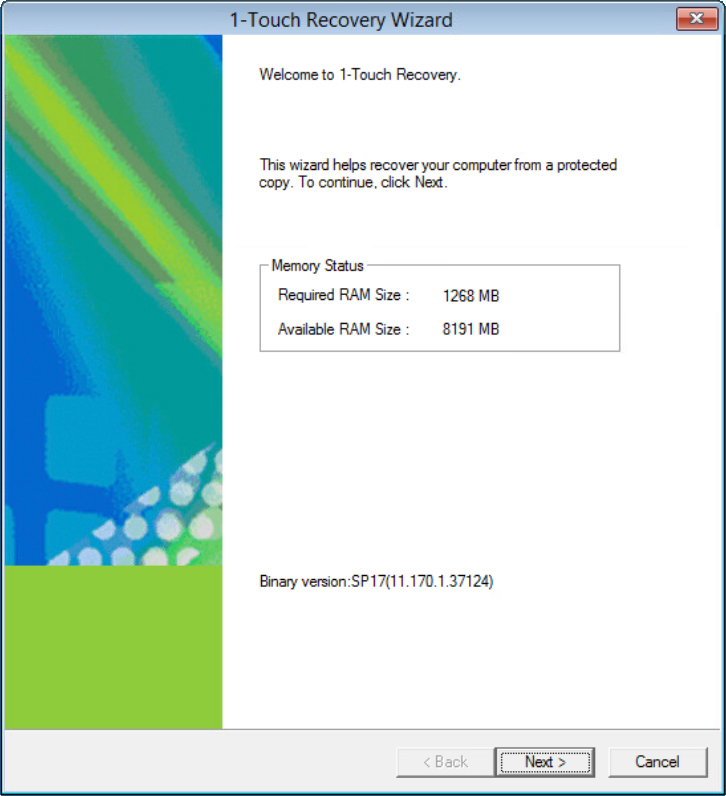 Memory Status screen showing required and available RAM values