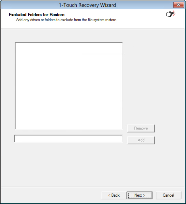 Excluded Folders window for excluding folders from the restore