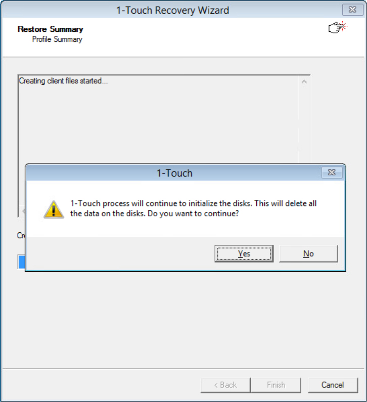 Final restore summary with the disk initialization option