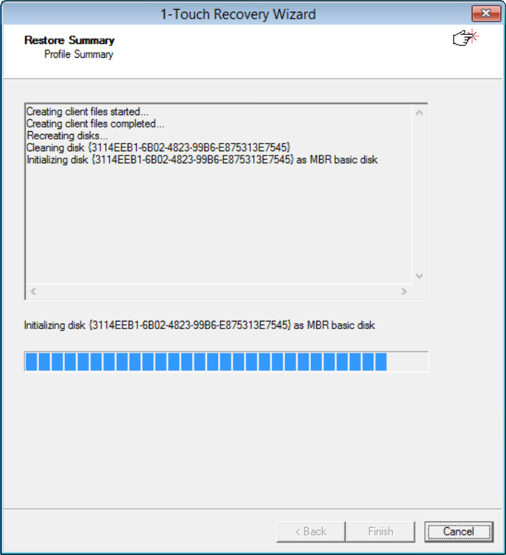 Confirmation of disk initialization during the final restore stage
