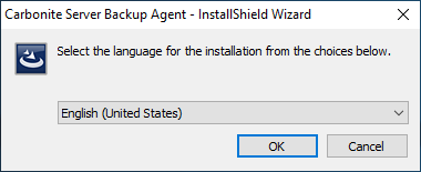 Initial language selection screen during the EVault agent installation Initial language selection screen during the EVault agent installation