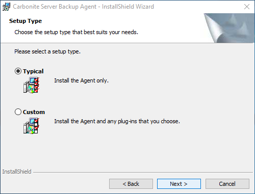 Screen for selecting the Typical installation type Screen for selecting the Typical installation type
