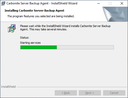 Progress of the EVault agent installation