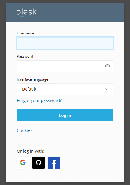Plesk login screen